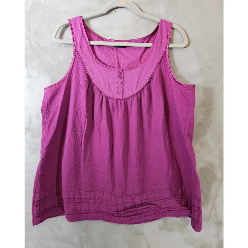 a.n.a Purple 100% Cotton Woven Solid Scoop Neck Sleeveless Tank Button Size XL